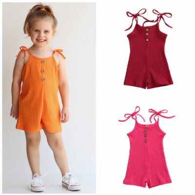 2021 Newborn Baby Girl Summer Solid Color Sleeveless Sling Romper Jumpsuit One Piece Outfit Knitted Cotton Clothes