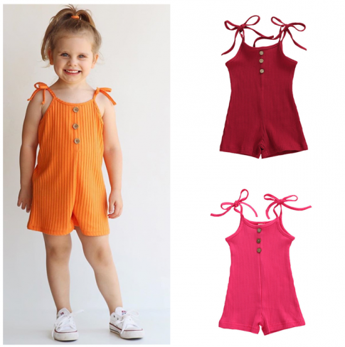 2021 Newborn Baby Girl Summer Solid Color Sleeveless Sling Romper Jumpsuit One Piece Outfit Knitted Cotton Clothes