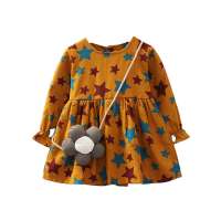 cheap spring cotton baby autumn navy blue long sleeve girls dresses toddler dresses with star shoulder bag