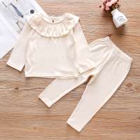 Jiangsu shengze small girls clothing set fashion designed Pure color knitted pit strip suit 2 years little girls cute clothes