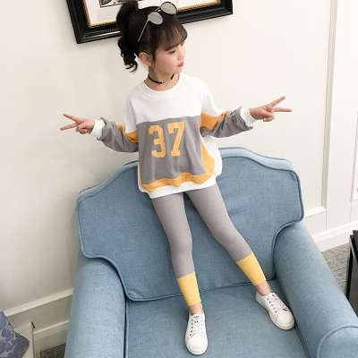 Girls autumn fashion suit 2019 new sports children's wear digital color matching sweater two-piece