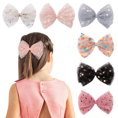 2020 European and American girls new hairpin accessories colorful wave point grenadine princess hairpin bow hair clip