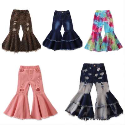 Ins aliexpress 2020 Europe America kids hot style chic street shoot stylish cute denim flare girl children pants in wholesale