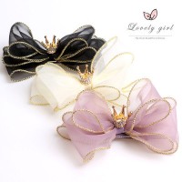 2020 beautiful accessories three-layer stereoscopic organza bowknot hairpin children crown princess hair clip