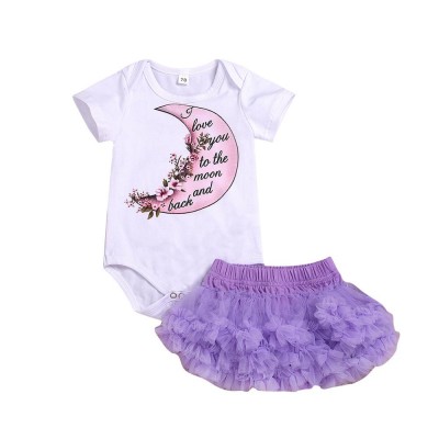 2019 Europe summer infant girls short-sleeved white shirt purple skirt two-piece children clothing sets