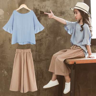 Girls new fashion suit 2019 summer thin section short-sleeved casual wide-leg pants two-piece children's clothing