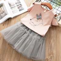 2020 Aliexpress amazom Children girls kids skirts rabbit short sleeved T puffy skirt two pieces clothing set