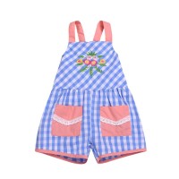 2019 new hot selling fashion sky blue plaid flower bib kids summer children discount clothing girls shorts