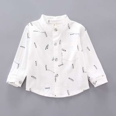 2019 new hot selling fashion wholesale pencil pattern white color baby long sleeve tops boys shirt for kids