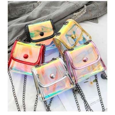 Amazon New Kids Mini Handbag Summer Transparent Cross Body Bags for baby Girl Laser Beach Messenger Bag